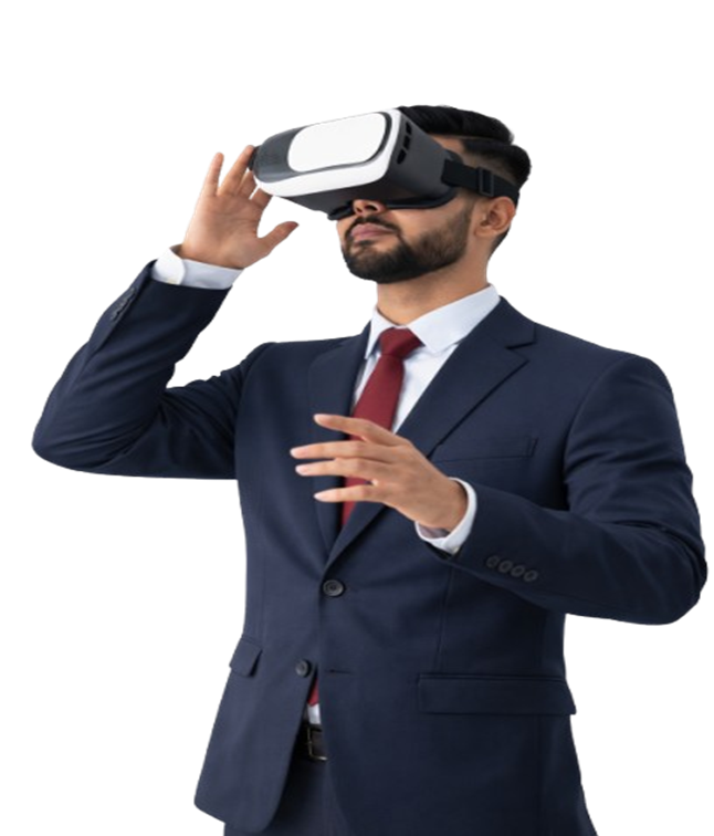 Illustration of person using VR representing digital innovation by Techyrushi